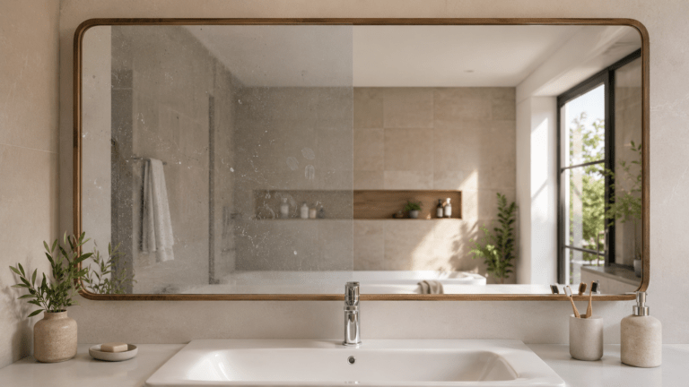 nettoyer un miroir de salle de bain avant et après nettoyage sans traces